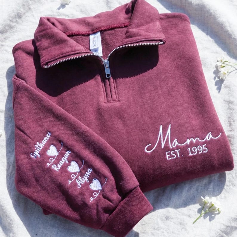 Custom Embroidered Mama Quarter Zip Sweatshirt with Names | Mother&