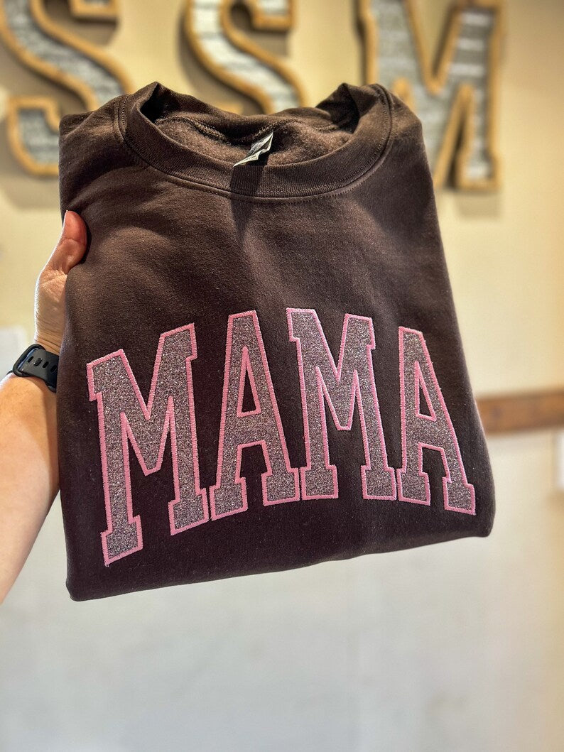 Custom Mama Arched Glitter Sweatshirt | Mother&