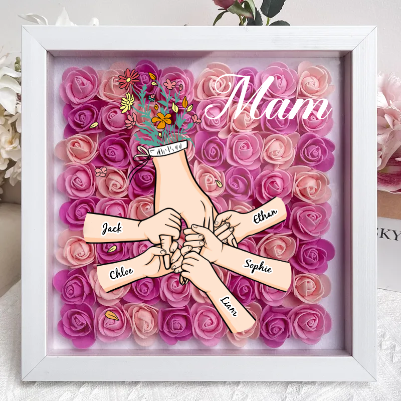 Personalized Flower Shadow Box mum and I hand holding- Mother&