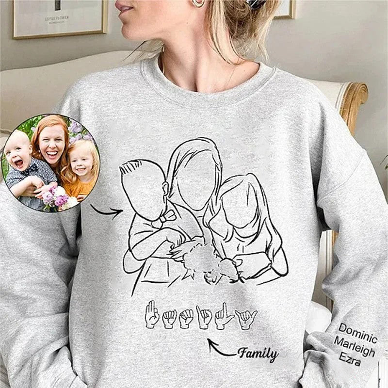 Custom Photo Outline Embroidered Sweatshirt with Sign Language | Mother&