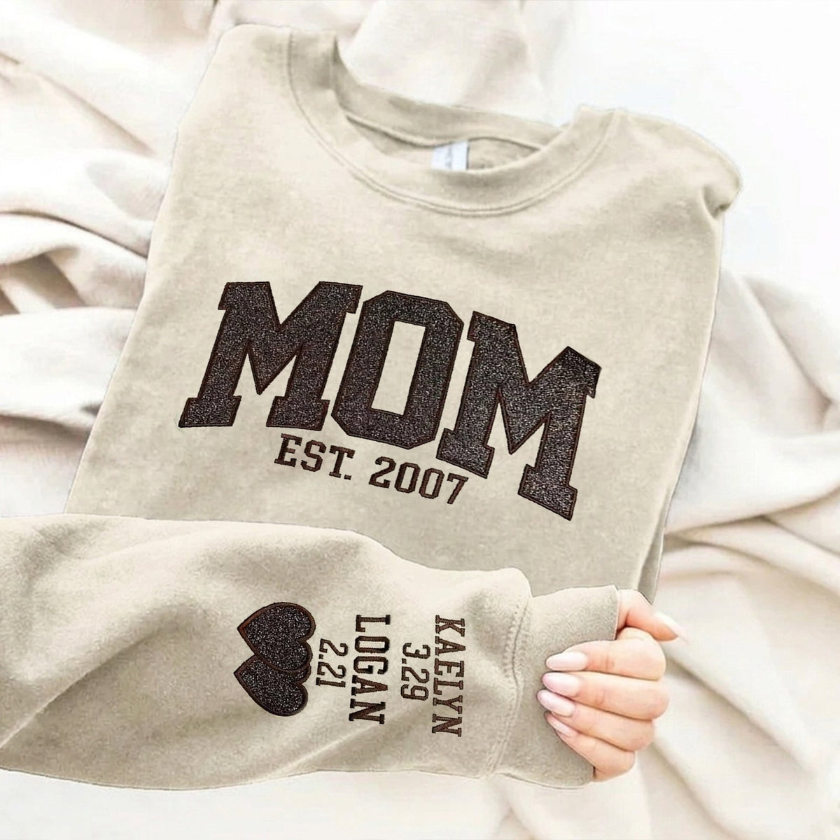 Custom Embroidered Applique Glitter Mama Washed Sweatshirt - Gift for Mom