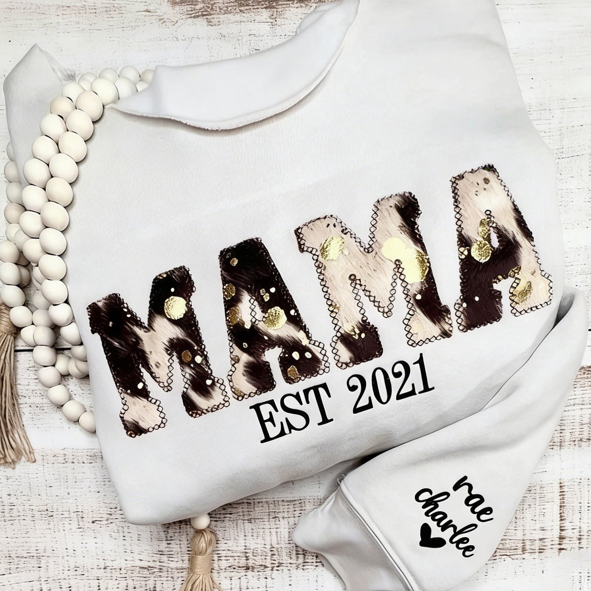 Custom Embroidered Cow Print MAMA Sweatshirt | Mother’s Day Gift