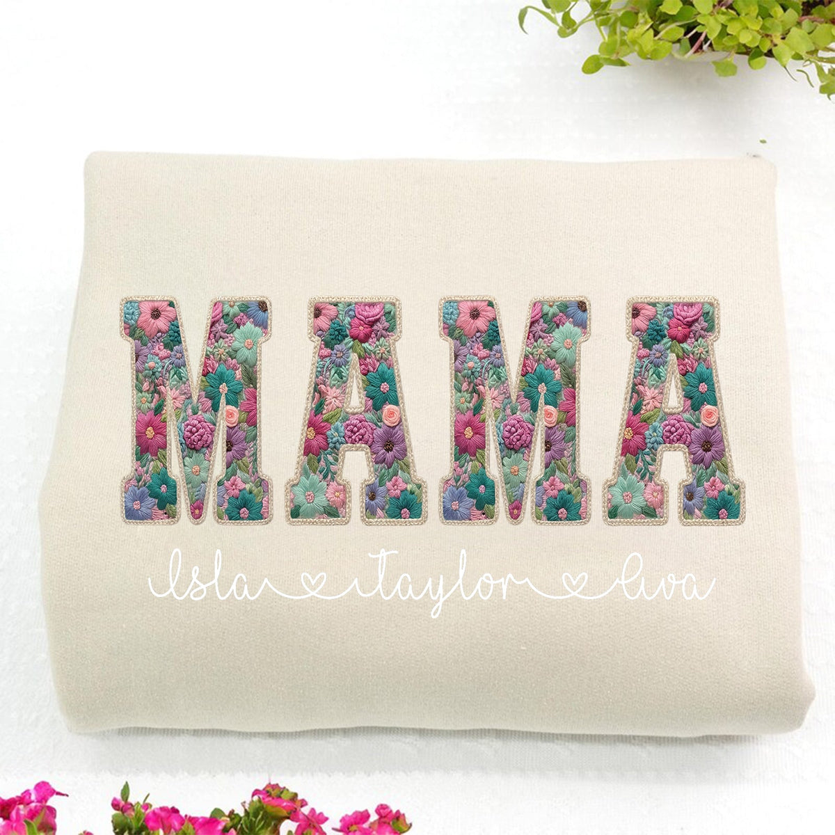 Personalized Floral "MAMA" Sweatshirt – Custom Kids Names Gift for Mom