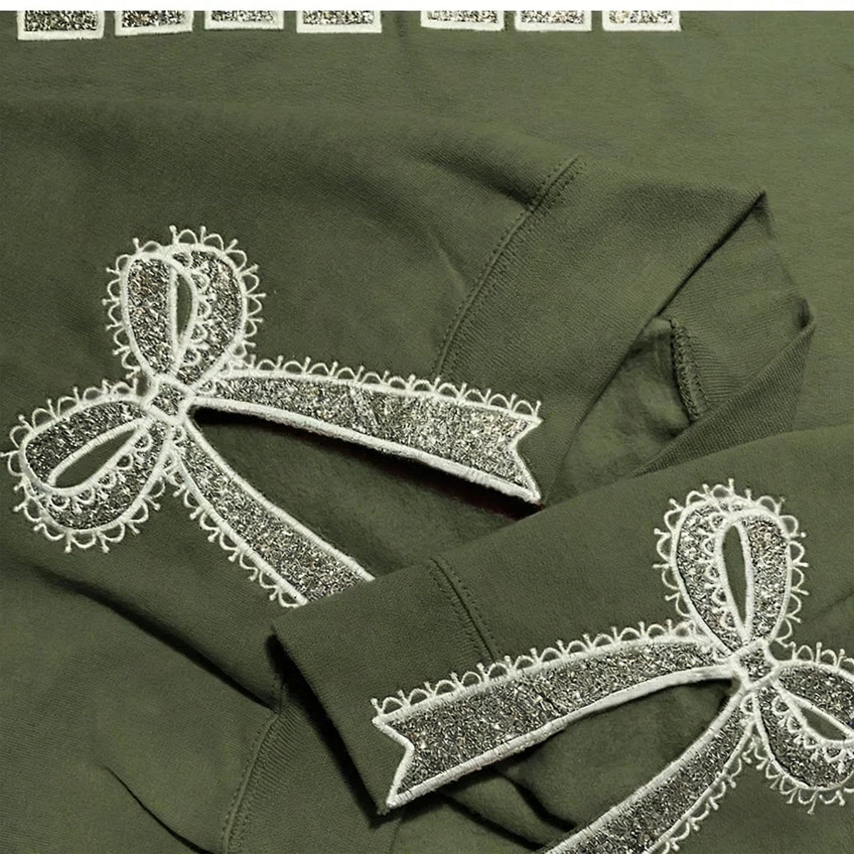 Custom Glitter Embroidered Lace Side Bow Mama Sweatshirt | Mother&
