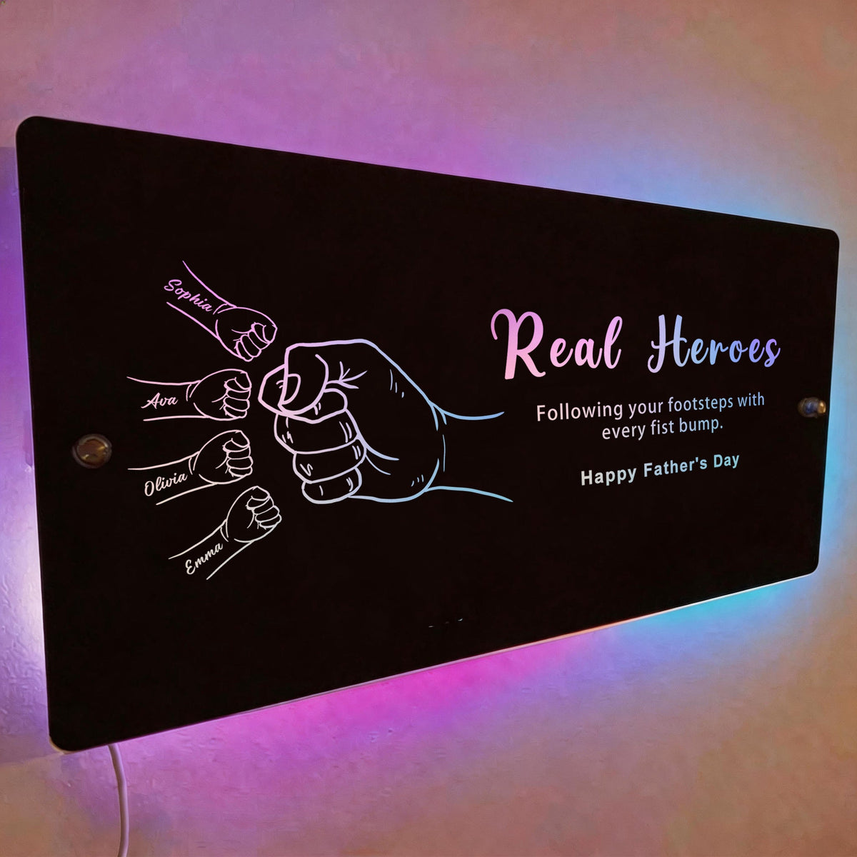 Personalized Dad & Kids Fist Bump Mirror Light – Custom Father’s Day Gift