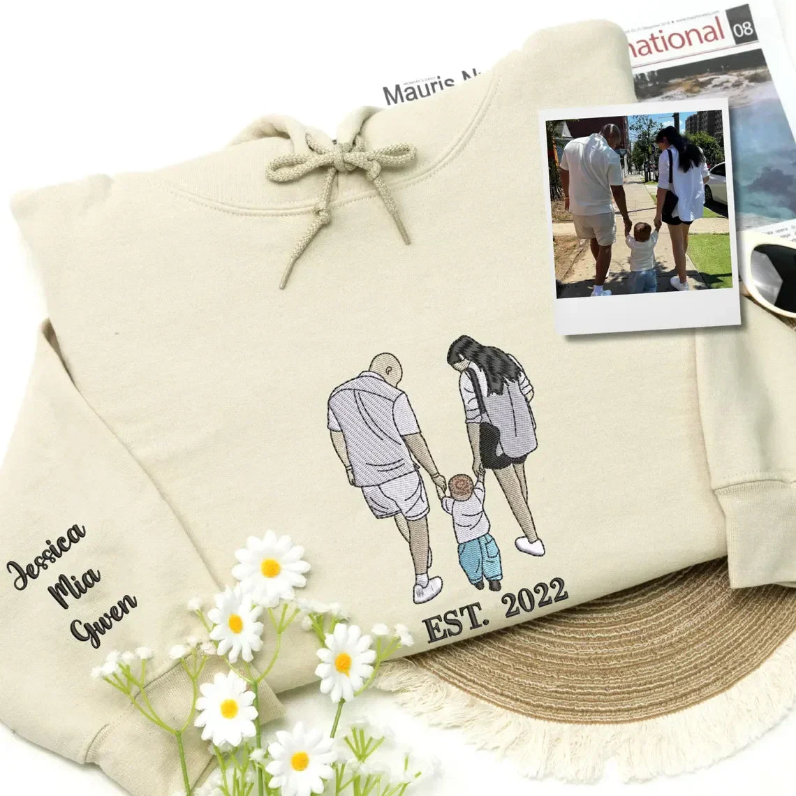 Custom Embroidered Photo Portrait T-shirt Hoodie For Mom - Unique Mother&
