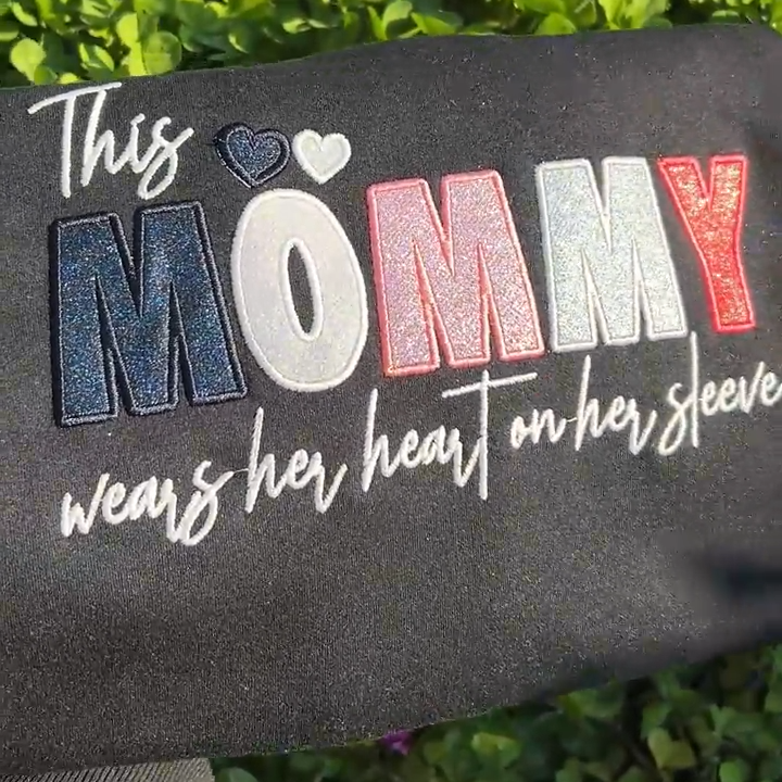 Custom Mama/Mom "Wear Heart on Her Sleeve" Sequin Sweatshirt with Kids&