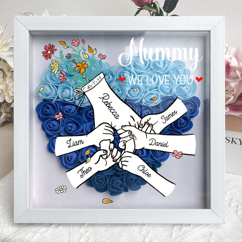 We Love You Mummy White Hand Holding - Personalized Flower Shadow Box- Mother&