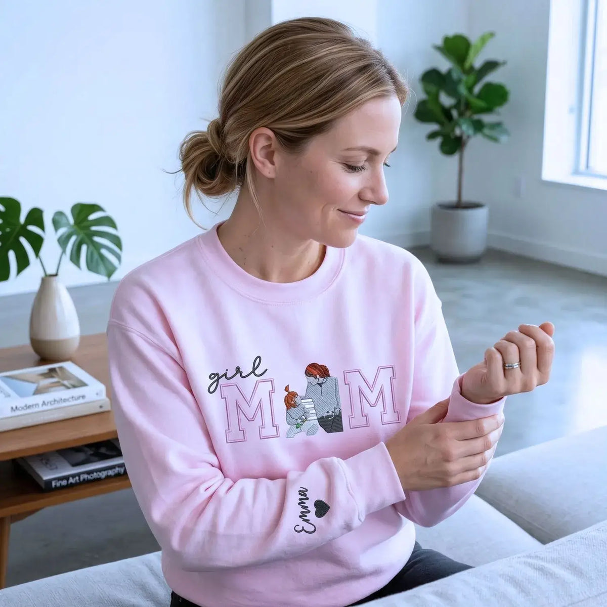 Custom Girl Mom with Embroidered Portrait from Photo and Kids Name Sweatshirt | Mother&