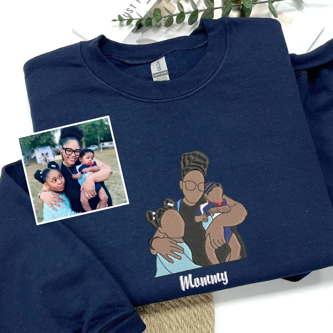 Custom Embroidered Photo Portrait T-shirt Hoodie For Mom - Unique Mother&