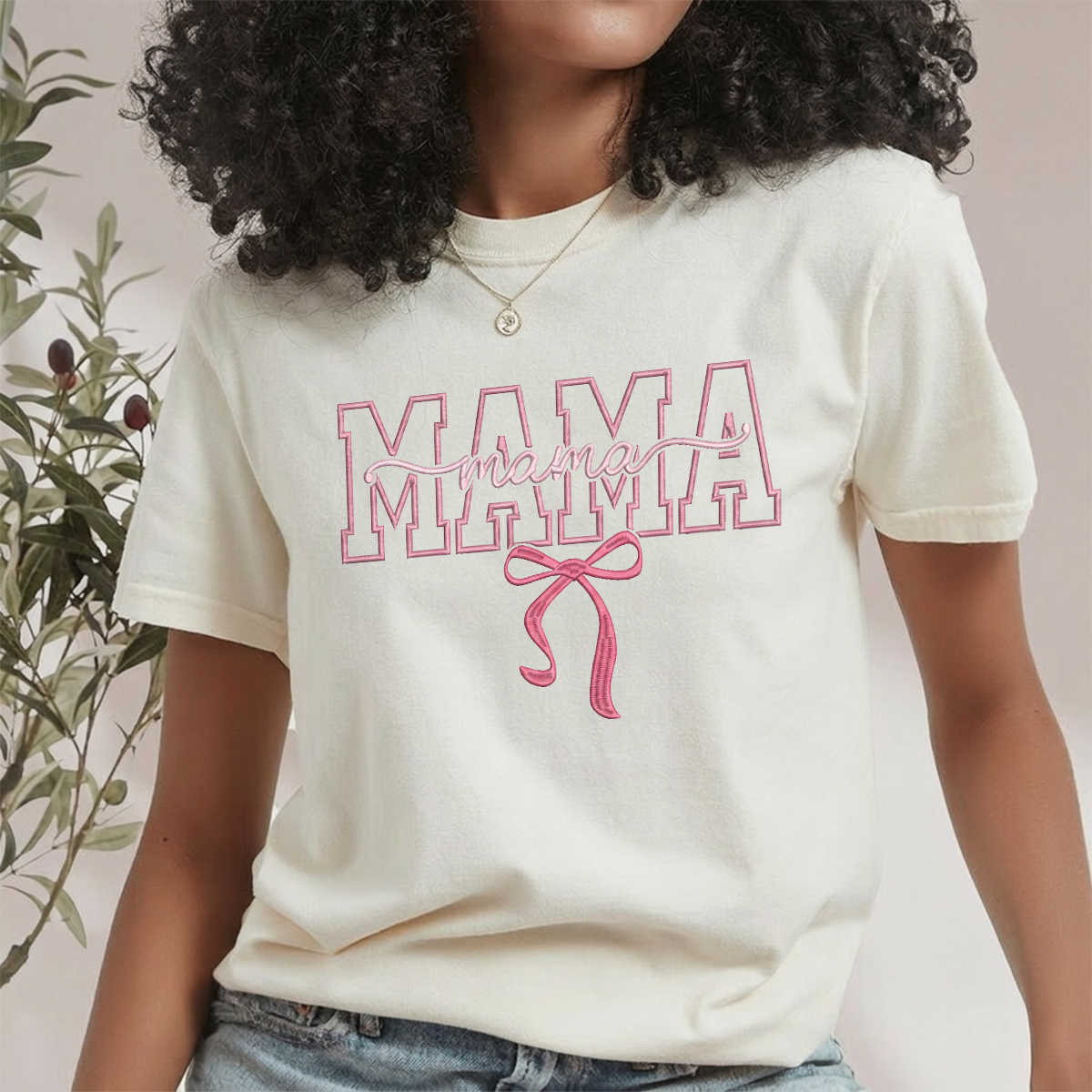 Custom "MAMA" Embroidered Sweatshirt with Ribbon Bow | Mother&