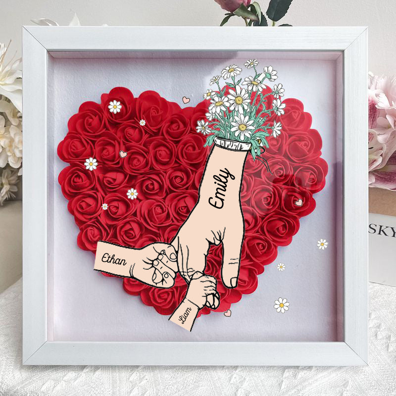 Mum Hand Holding - Personalized Flower Shadow Box- Mother&