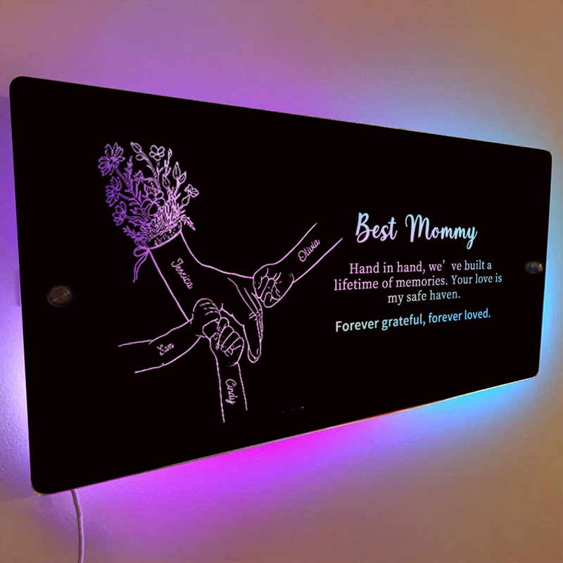 Hand in Hand Personalized Mom and Kids Personalized Mirror Light - Creative Mother&