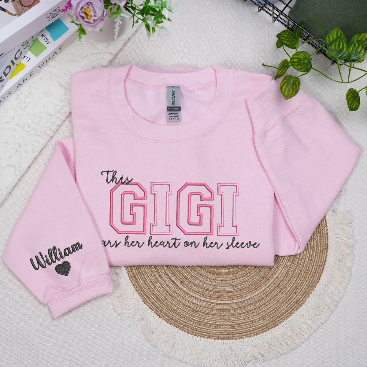 Custom Embroidered This Gigi Wears Her Heart on Her Sleeve Sweatshirt | Mother&