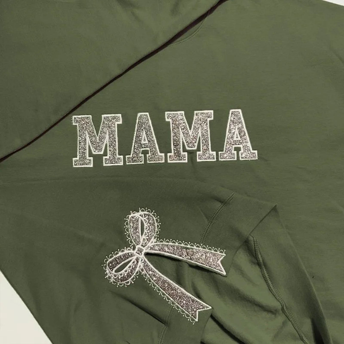 Custom Glitter Embroidered Lace Side Bow Mama Sweatshirt | Mother&