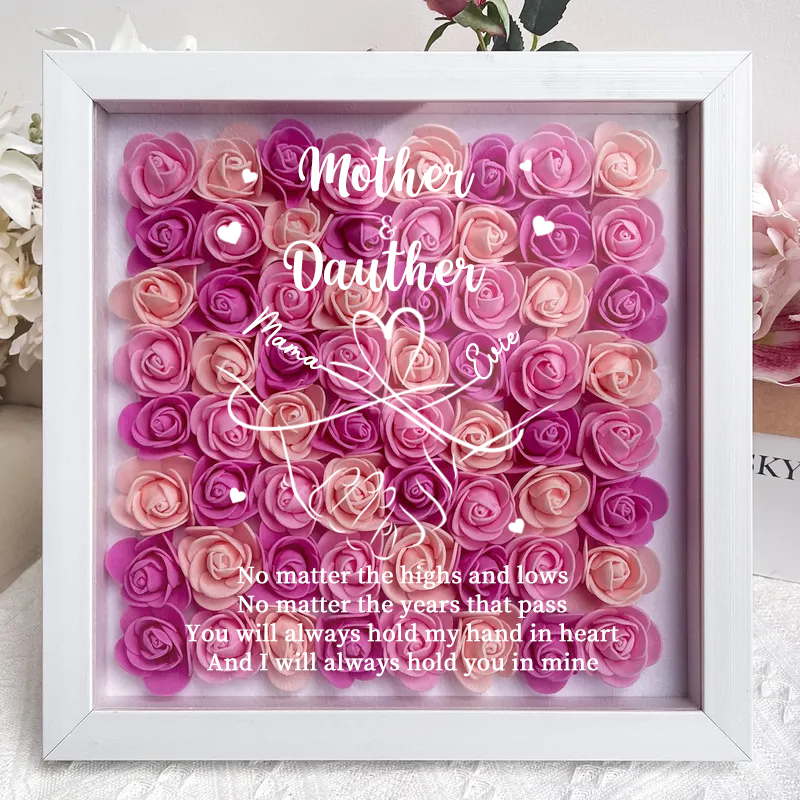 Personalized Flower Shadow Box, mother and daughter hand by hand- Mother&