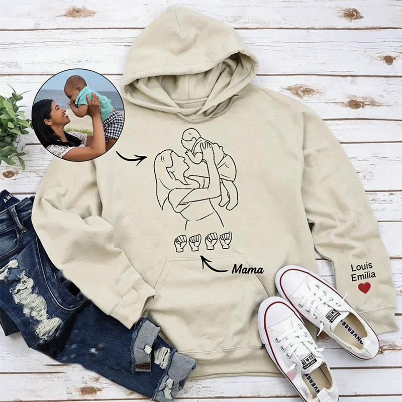 Custom Photo Outline Embroidered Sweatshirt with Sign Language | Mother&
