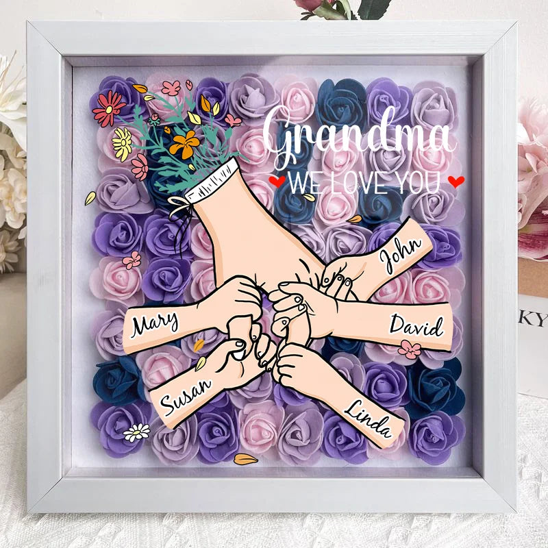 Family Love Blooms Forever – Custom Personalized Mum & Grandma Flower Shadow Box with Names | Mother’s Day gift