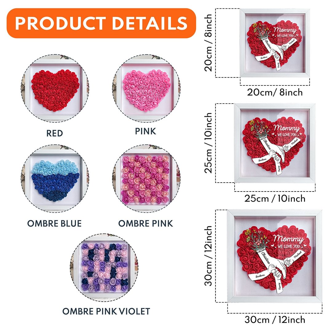 We Love You Mommy Hand Holding - Personalized Flower Shadow Box Mother&