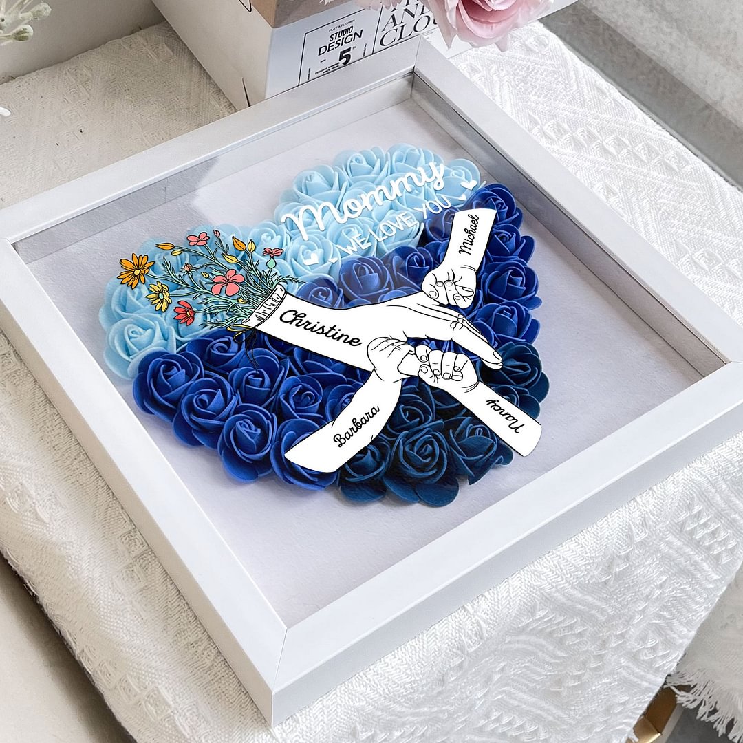 We Love You Mommy Hand Holding - Personalized Flower Shadow Box Mother&