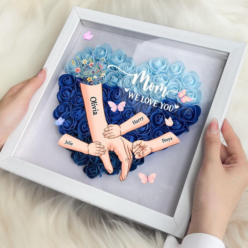 Personalized Handprints Mom And Children Flower Shadow Box | Mother&
