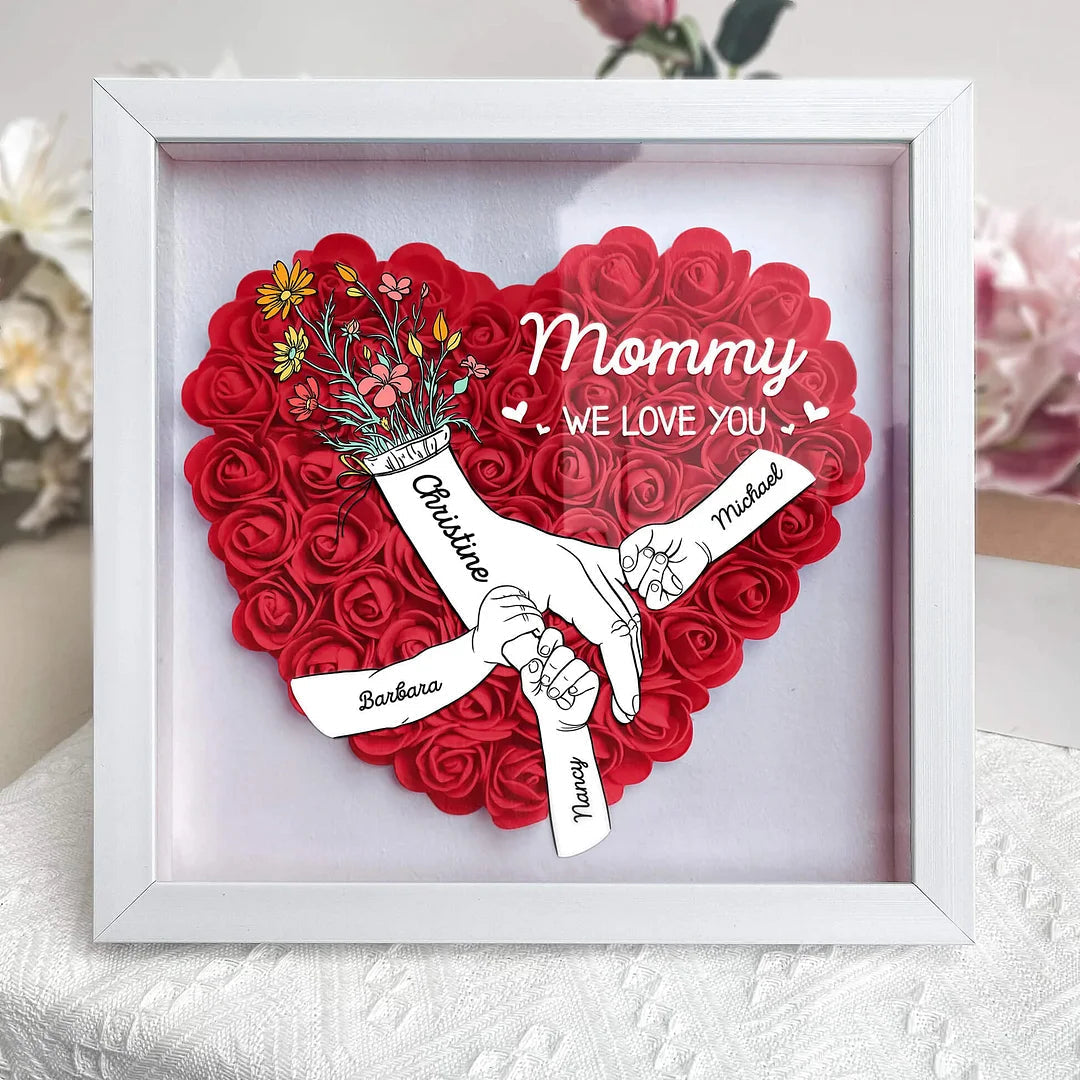 Mom Hands Holding We Love You - Personalized Flower Shadow Box With Led Light