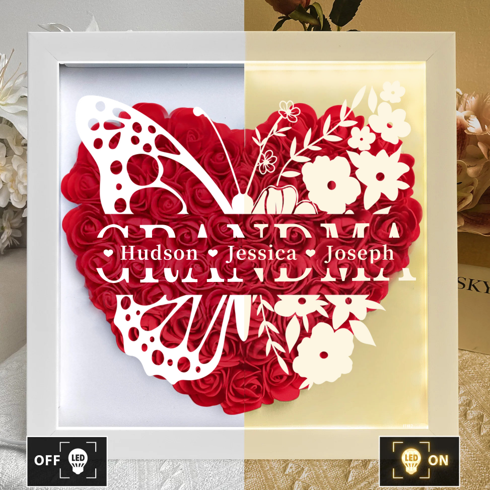 A Love That Lives On - Personalized Flower Shadow Box LED Light - A Memorial Gift With Butterflies | Mother&