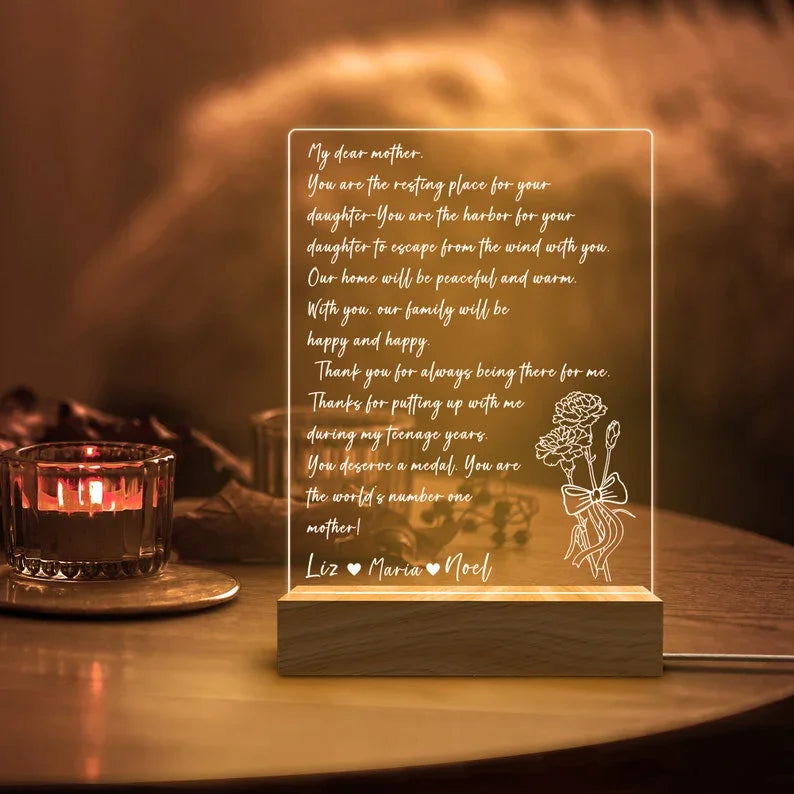 Personalized HandWritten Letter Night Light, Mother&