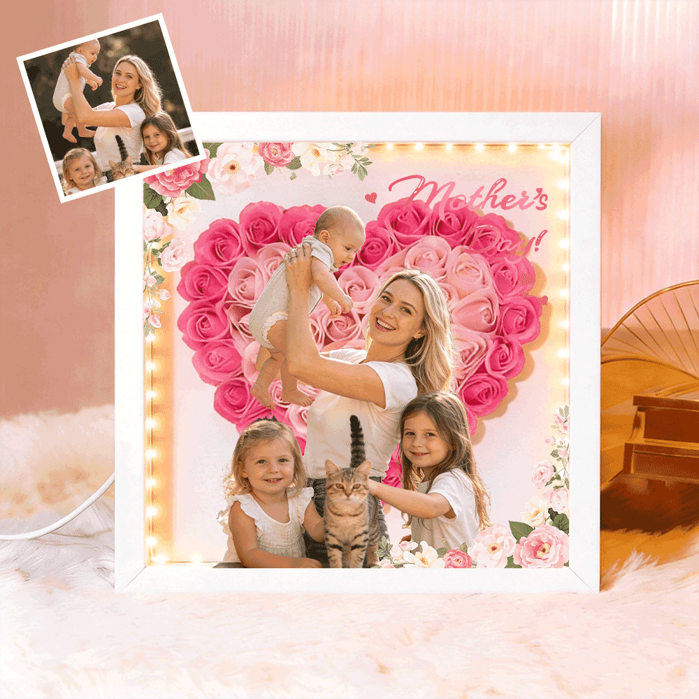 Personalized Flower Shadow Box - Custom Photo Gift For Mom, Gift For Mother&