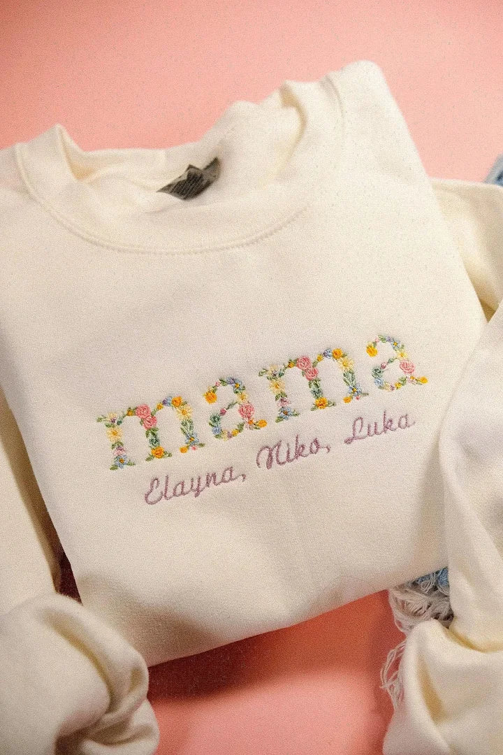 Personalized Embroidered Floral Mama Sweatshirt | Mother&