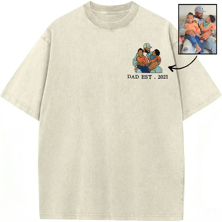 Custom Personalized Dad Portrait Embroidered Washed Sweatshirt, Hoodie & T-Shirt