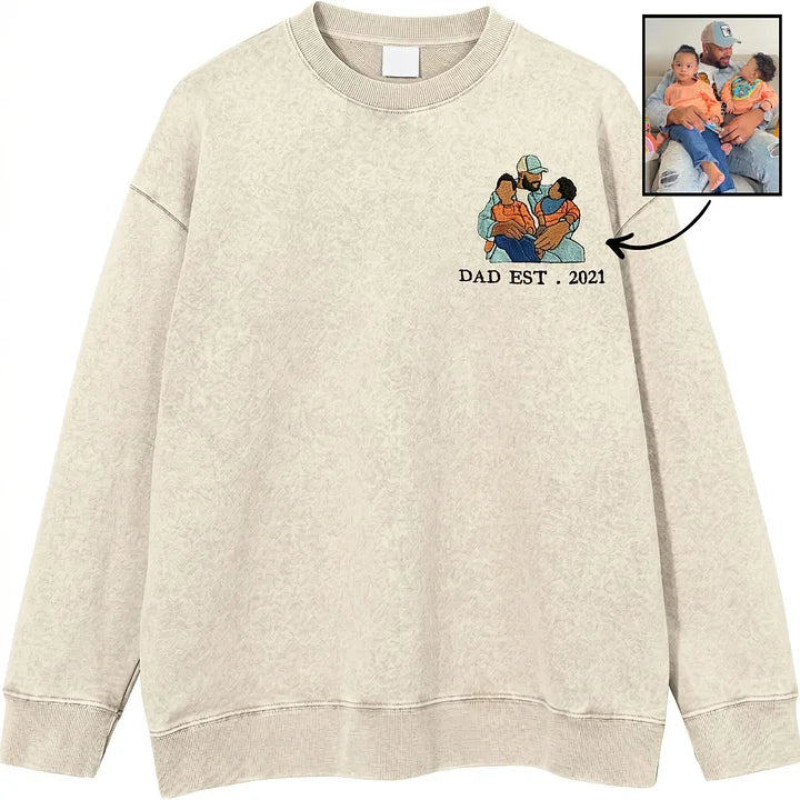 Custom Personalized Dad Portrait Embroidered Washed Sweatshirt, Hoodie & T-Shirt