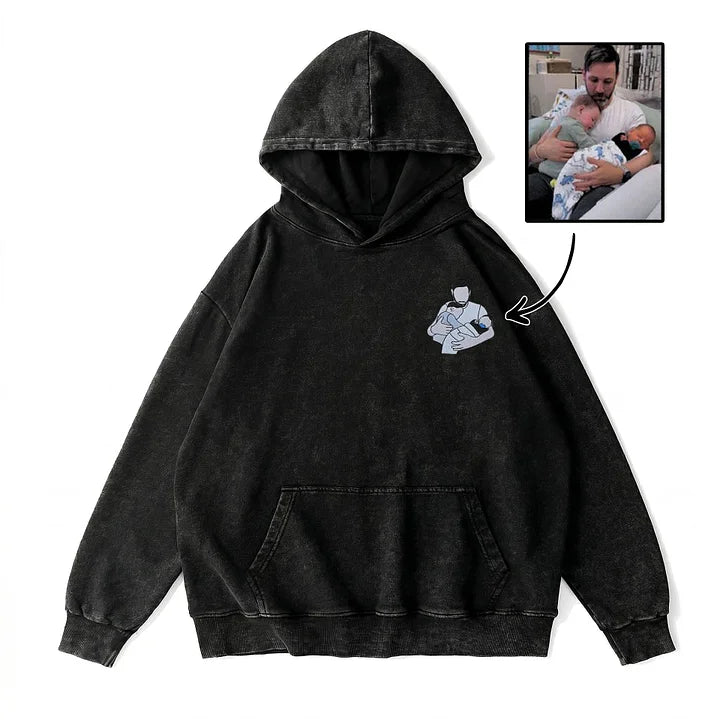 Custom Personalized Dad Portrait Embroidered Washed Sweatshirt, Hoodie & T-Shirt