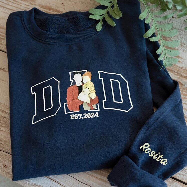 Custom Embroidered Dad Sweatshirt with Family Portrait | Father&