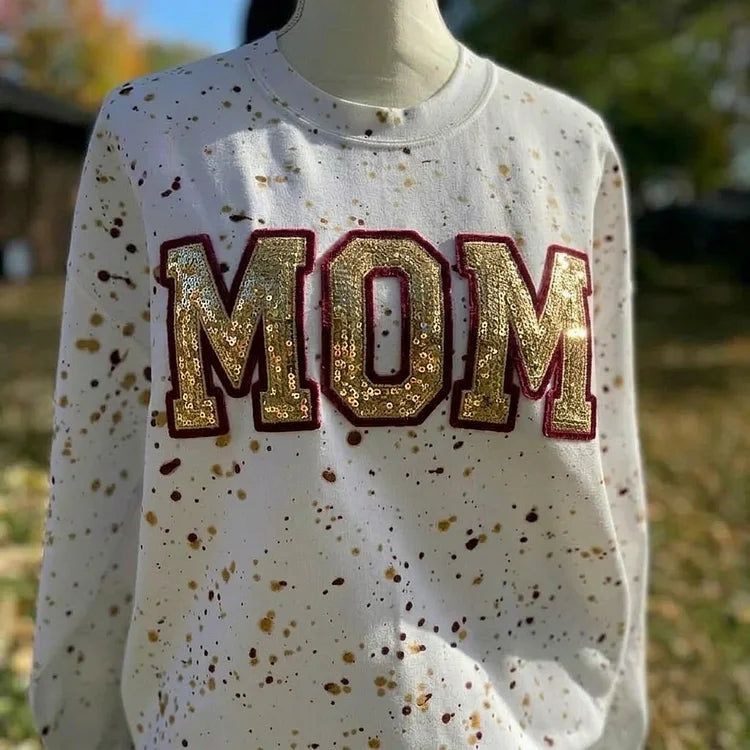 Custom Sequin & Velvet Mama Mom Sweatshirt - Personalized Splatter Paint Mother&