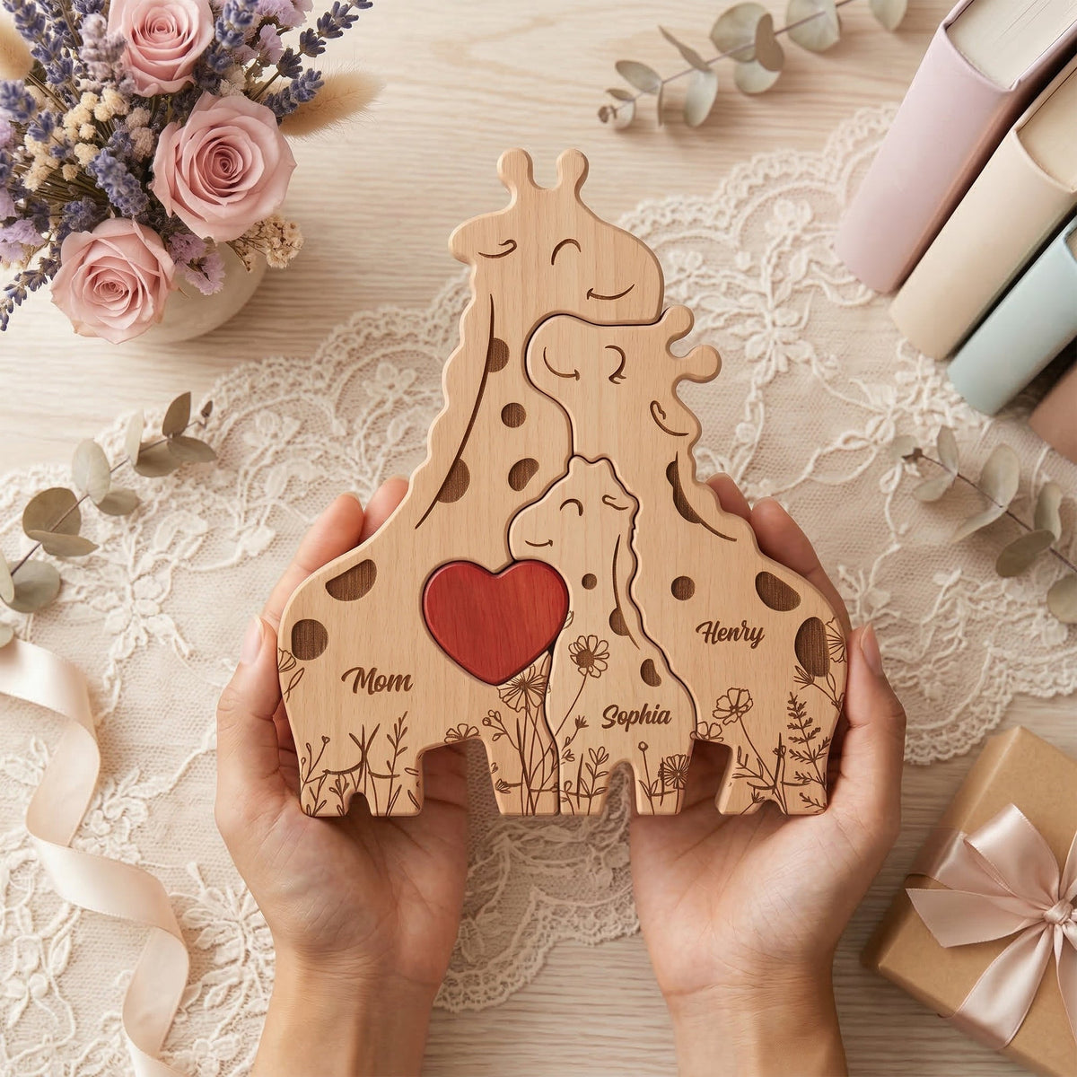 Wooden Giraffe Family Puzzle Mother&