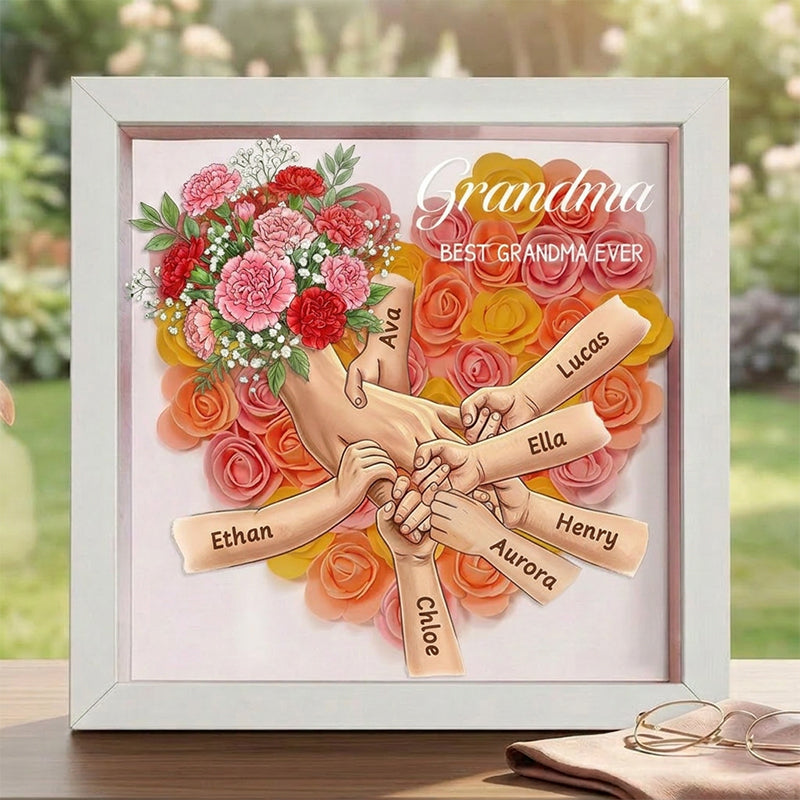 "Carnation"-Personalized Mom Holding Hands Memorial Shadow Box-Mother&