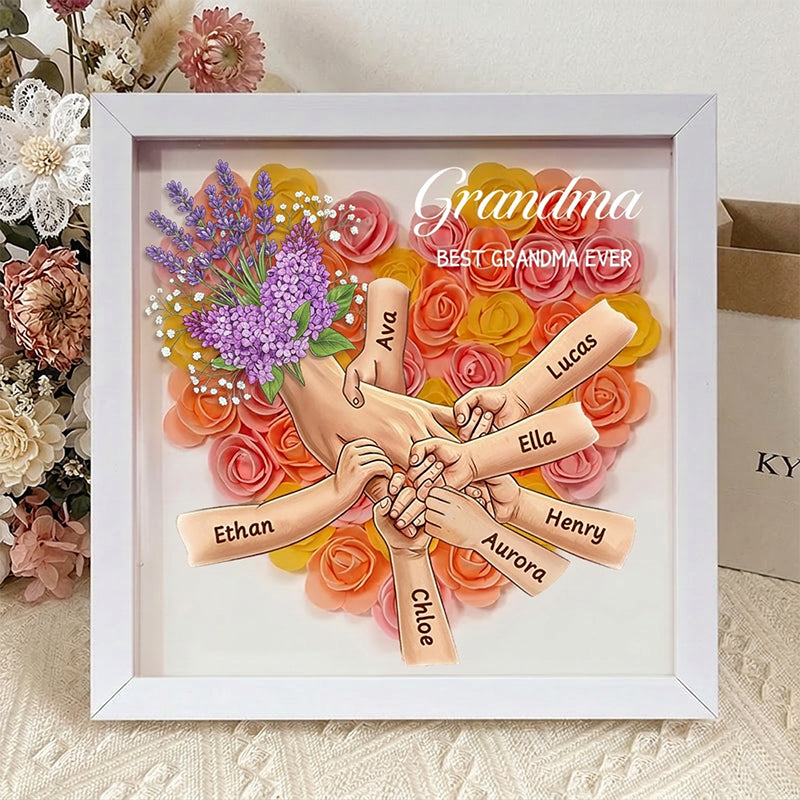 "Lavender"-Personalized Mom Holding Hands Flower Shadow Box-Mother&