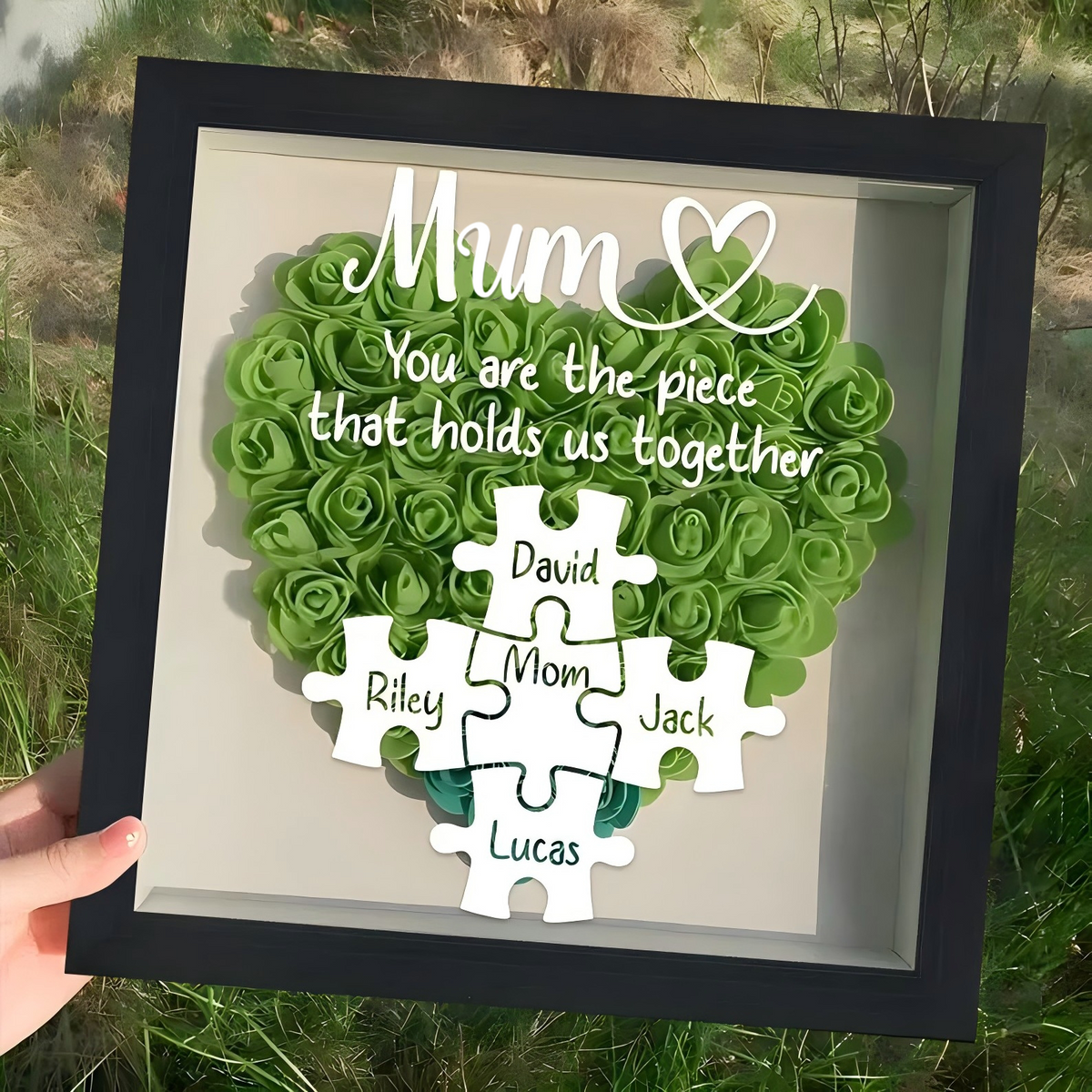 Custom Mom Puzzle With Kids Names Heart Flower Shadow Box, Birthday Mom Gift, Mum Gift, Mother&
