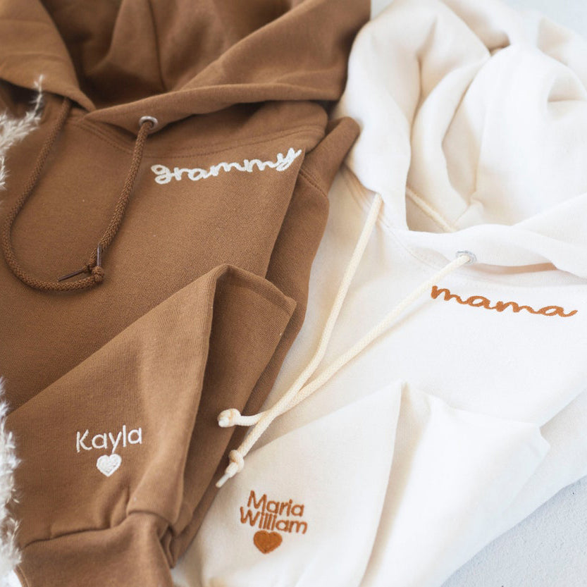 Custom Collared Mama Hoodie Personalized Embroidered Mom Hoodie with Kids Name Gift for Mother&