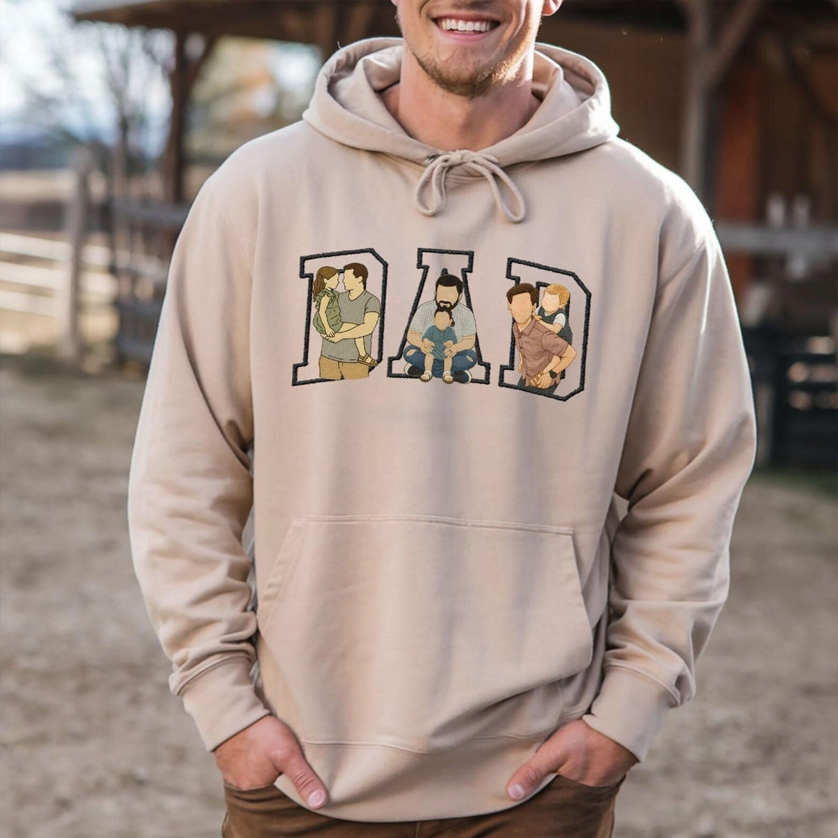 Custom Photo Portrait Embroidery Sweatshirt T-shirt Father&