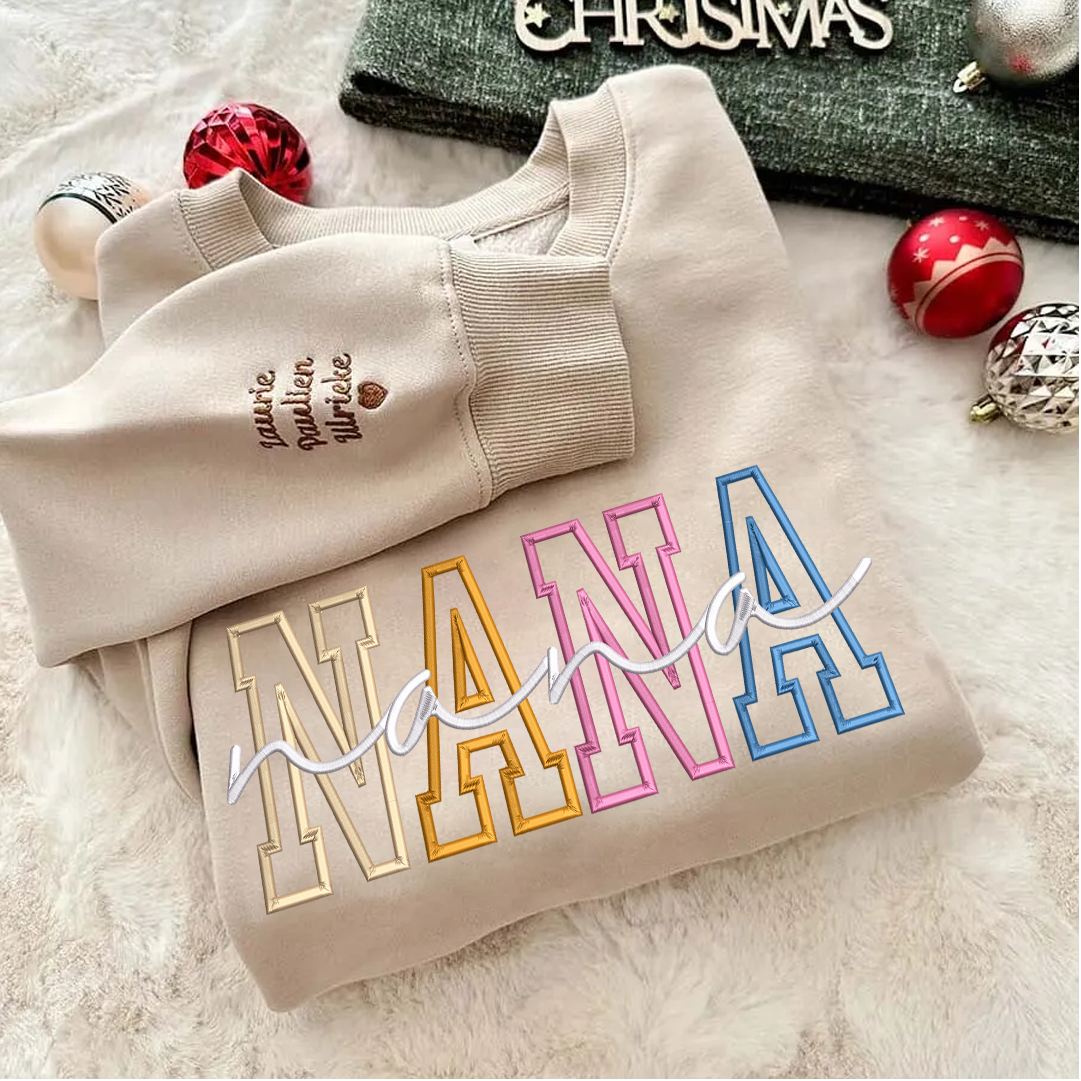 Custom Color Embroidered Nana Sweatshirt and Grandkids | Mother&