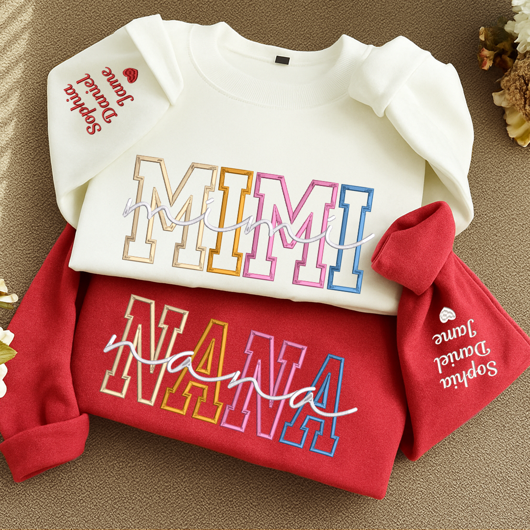 Custom Color Embroidered Nana Sweatshirt and Grandkids | Mother&