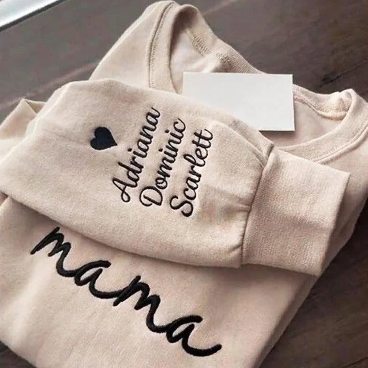 Custom mama Embroidered Sweatshirt with Kids Names on Sleeves | Mother&