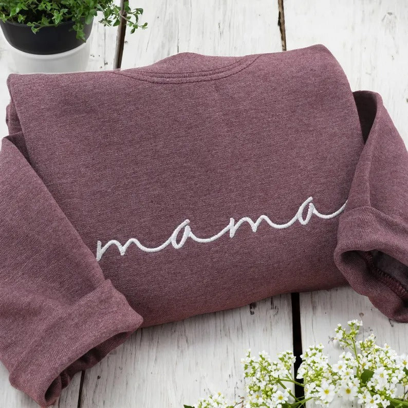 Custom mama Embroidered Sweatshirt with Kids Names on Sleeves Mother&