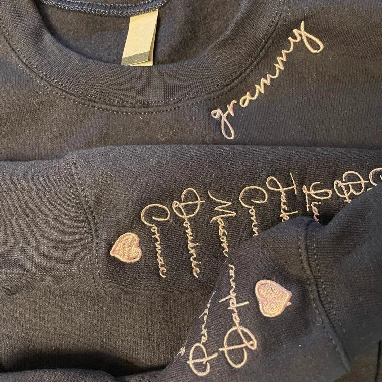 Custom Embroidered Grammy, grandma, mama Sweatshirt with Names on Sleeve | Mother&