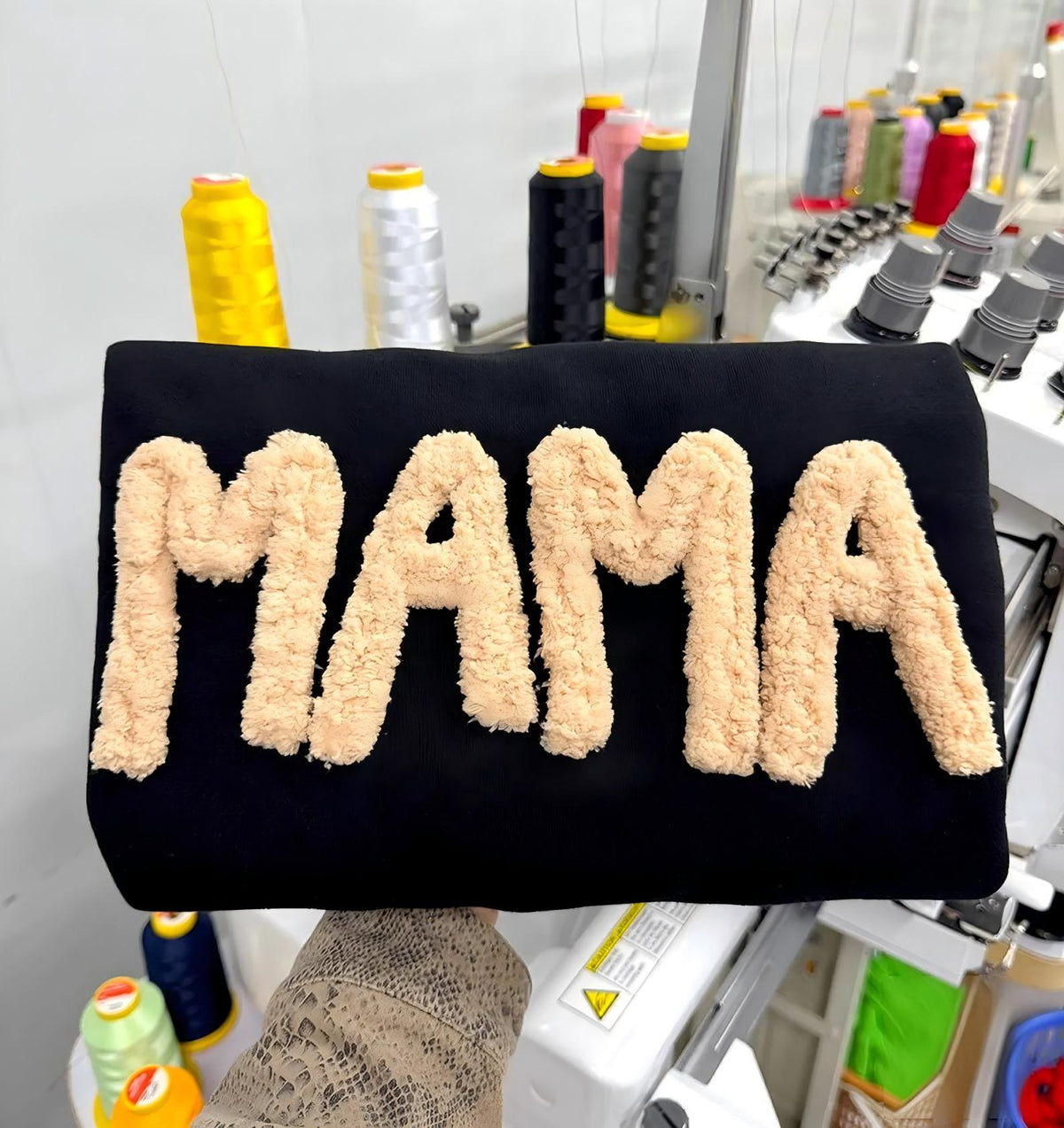 Custom Chenille Yarn Embroidered Mama Sweatshirt – Kids Names on Sleeve | Mother’s Day Gift for Mom