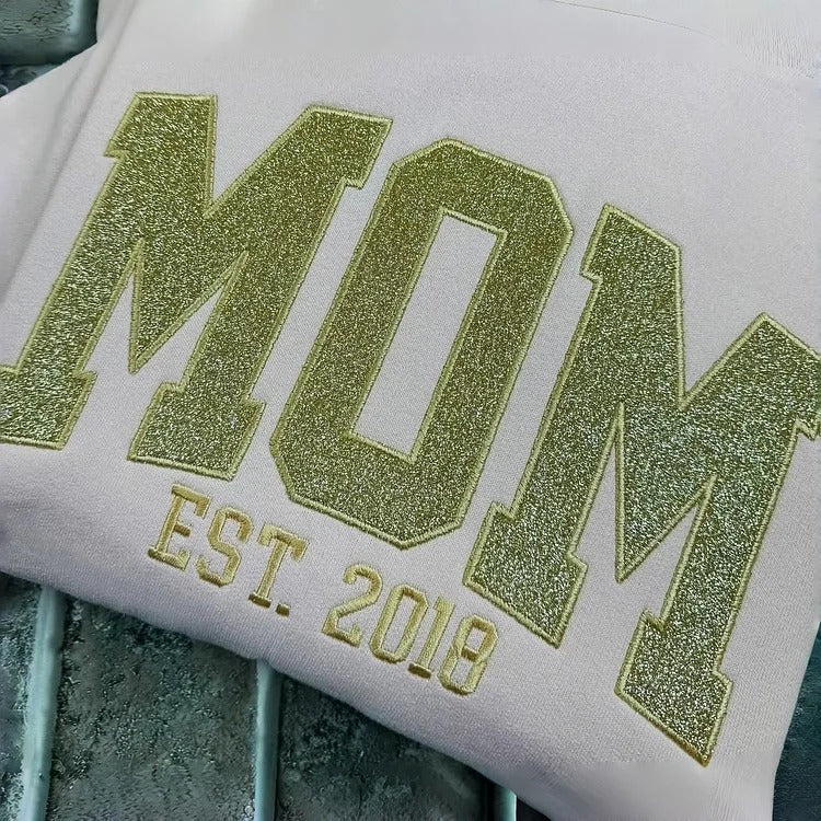 Custom Embroidered Applique Glitter Mama Sweatshirt - Gift for Mom