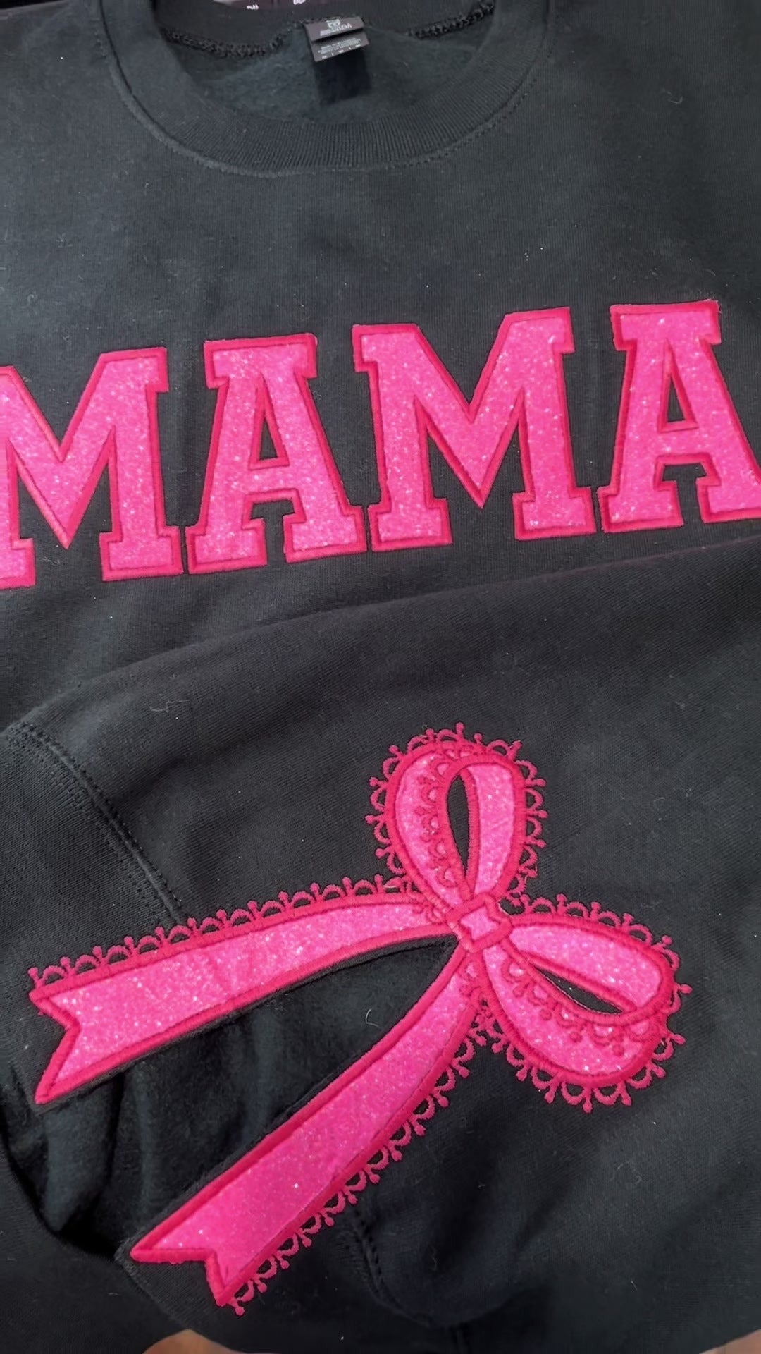 Custom Glitter Embroidered Lace Side Bow Mama Sweatshirt | Mother&