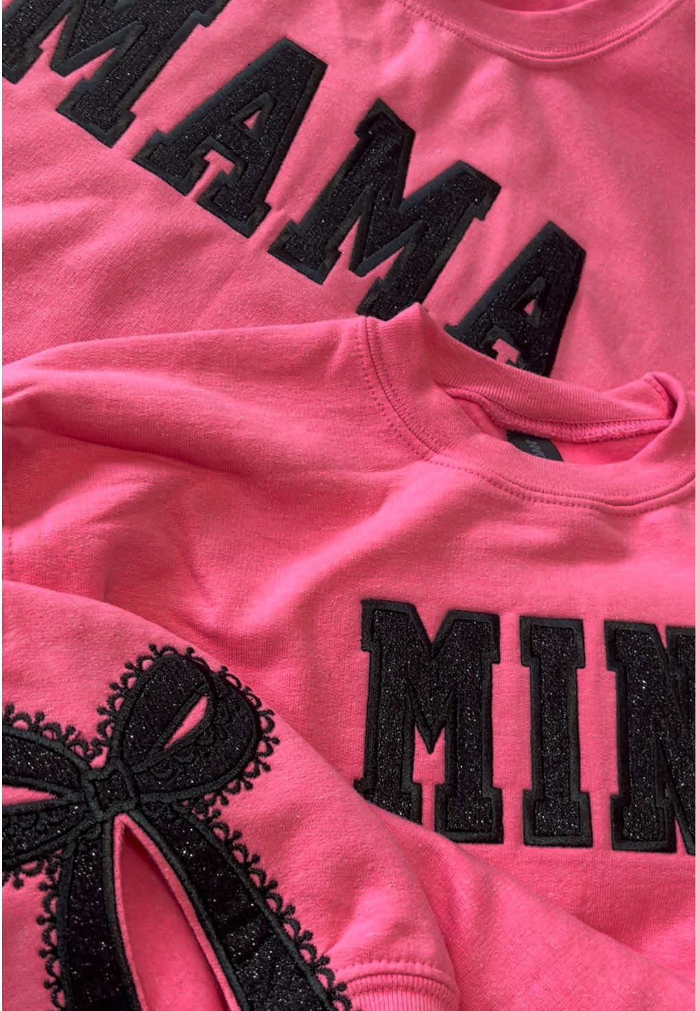 Custom Glitter Embroidered Lace Side Bow Mama Sweatshirt | Mother&